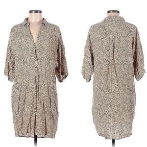 Whistles Womens Dress Size Medium Tan Leopard Print V Neck Short Sleeve Mini